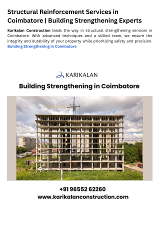 Building Strengthening in Coimbatore | Structural Rehabilitation Services