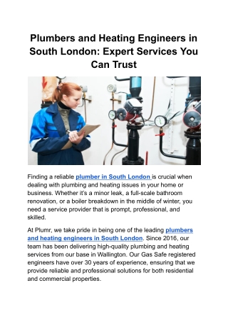 Plumbers and Heating Engineers in South London