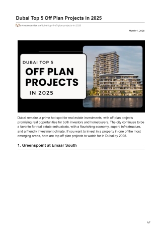 Dubai Top 5 Off Plan Projects in 2025