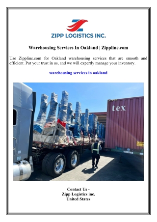 Warehousing Services In Oakland  Zipplinc.com