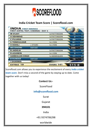 india cricket team score scoreflood com