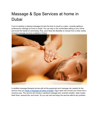 Massage & Spa Services at home in Dubai