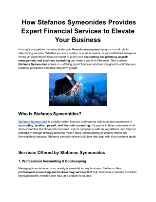 How Stefanos Symeonides Provides Expert Financial Services to Elevate Your Business