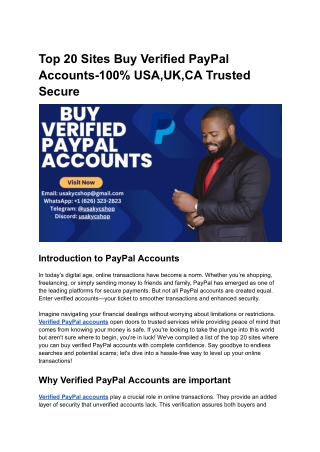 Top 20 Sites Buy Verified PayPal Accounts-100% USA,UK,CA Trusted Secure
