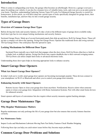 ”Exploring Various Types Of Locks For Enhanced garage security