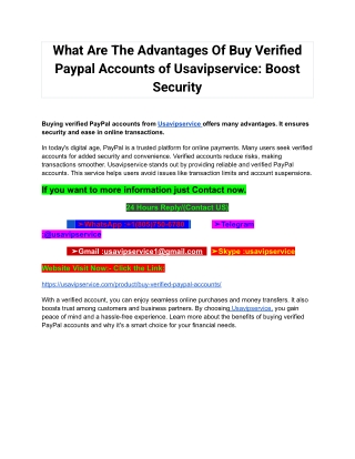 What Are The Advantages Of Buy Verified Paypal Accounts of Usavipservice_ Boost Security