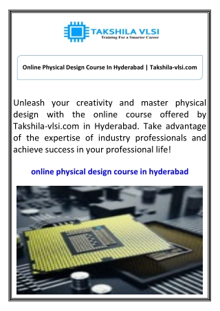 Online Physical Design Course In Hyderabad Takshila-vlsi.com