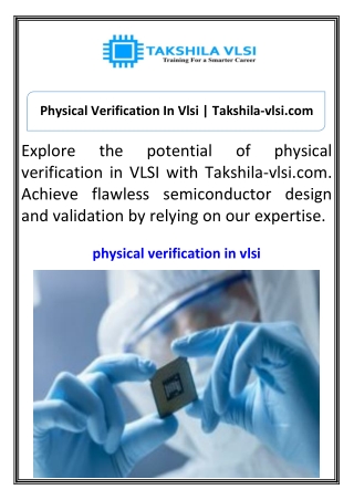 Physical Verification In Vlsi Takshila-vlsi.com