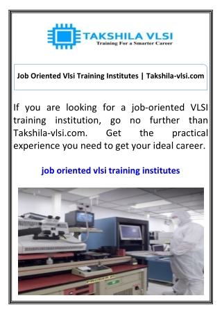 job oriented vlsi training institutes takshila