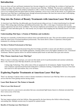 Step into the Future of Beauty Treatments with American Laser Med Spa
