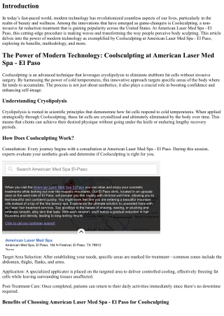 The Power of Modern Technology: Coolsculpting at American Laser Med Spa - El Pas