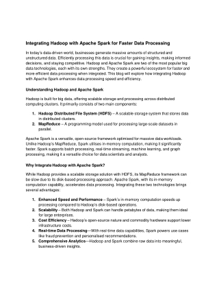 Integrating Hadoop with Apache Spark for Faster Data Processing