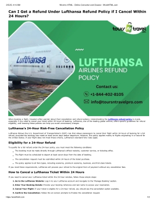 Can I get a refund under Lufthansa refund policy if I cancel within 24 hours?