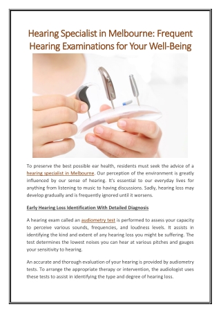 Hearing Specialist in Melbourne Frequent Hearing Examinations for Your Well-Being
