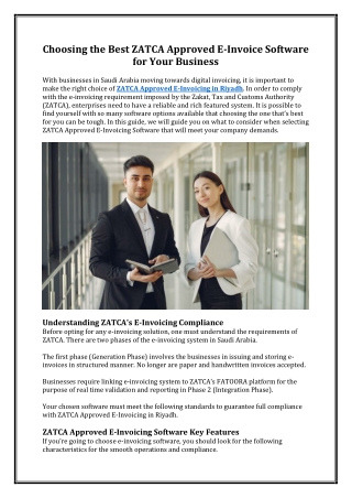 Choosing the Best ZATCA Approved E-Invoice Software for Your Business