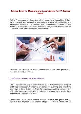 Driving Growth Mergers and Acquisitions for IT Service Firms