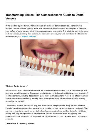 Transforming Smiles The Comprehensive Guide to Dental Veneers