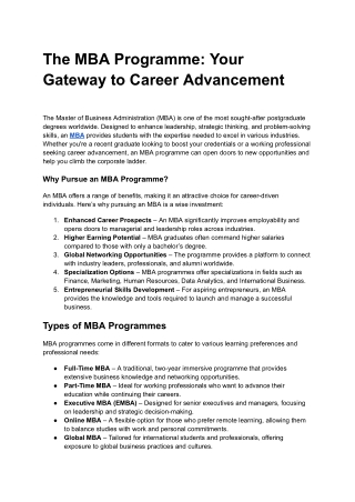 MBA Programme