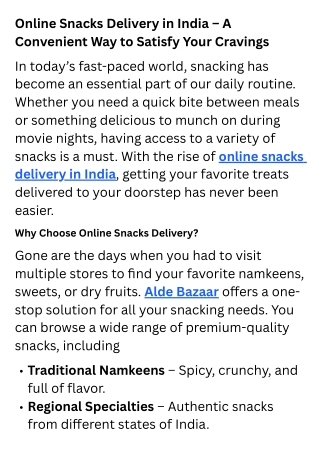 online snacks delivery in india a convenient