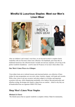 Mindful & Luxurious Staples Meet our Men’s Linen Wear