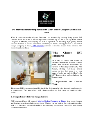 JRT Interiors Transforming Homes with Expert Interior Design in Mumbai and Thane