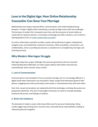 Love in the Digital Age How Online Relationship Counsellor Can Save Your Marriage