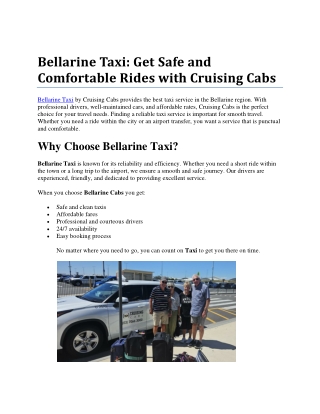 Bellarine Taxi Get Safe and Comfortable Rides with Cruising Cabs