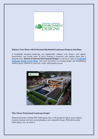 Enhance Your Home with Professional Residential Landscape Design in San Diego