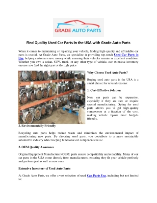 Find Quality Used Car Parts in the USA with Grade Auto Parts