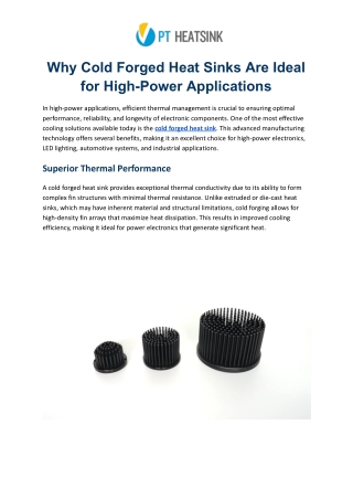 Why Cold Forged Heat Sinks Are Ideal for High-Power Applications