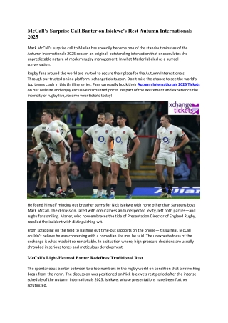 McCall’s Surprise Call Banter on Isiekwe’s Rest Autumn Internationals 2025