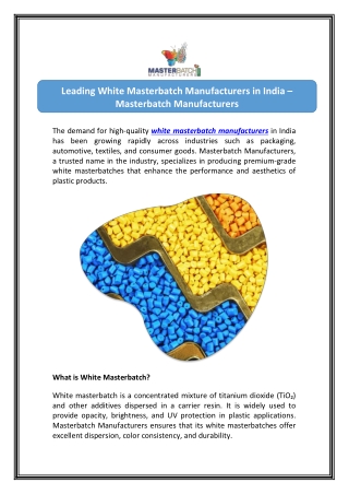 Leading White Masterbatch Manufacturers in India Contact Us