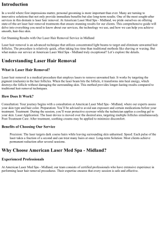 Get Stunning Results with Our Laser Hair Removal Service in Midland
