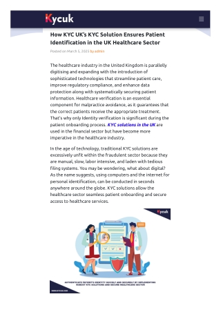 How KYC UK's KYC Solution Ensures Patient Identification in the UK Healthcare Se