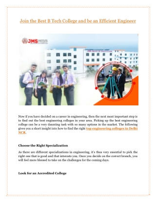 Join the Best B Tech College and be an Efficient Engineer