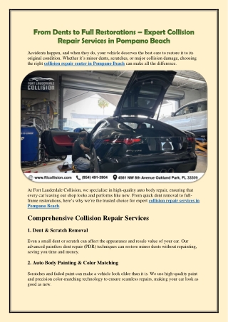 From Dents to Full Restorations – Expert Collision Repair Services in Pompano Beach