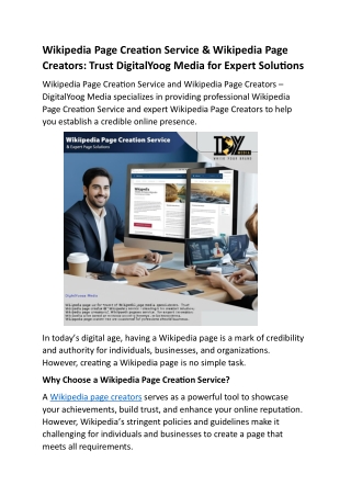 Wikipedia Page Creation Service: Trust DigitalYoog Media