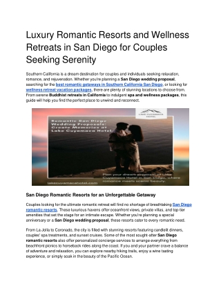 Luxury Romantic Resorts and Wellness Retreats in San Diego for Couples Seeking Serenity