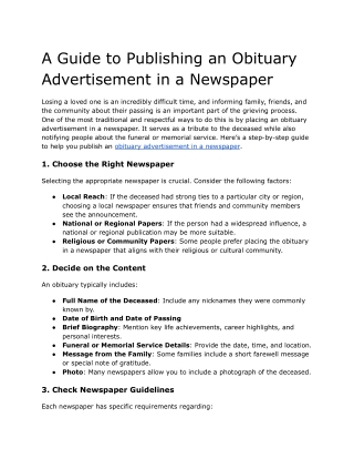 A Guide to Publishing an Obituary Advertisement in a Newspaper (1)