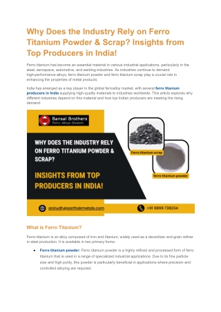 Why Does the Industry Rely on Ferro Titanium Powder & Scrap?