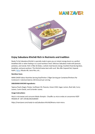 Enjoy Sabudana Khichdi Rich in Nutrients and tradition