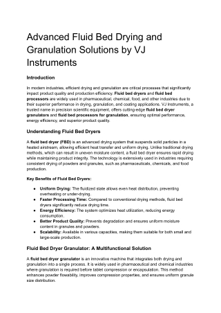 advanced fluid bed drying and granulation