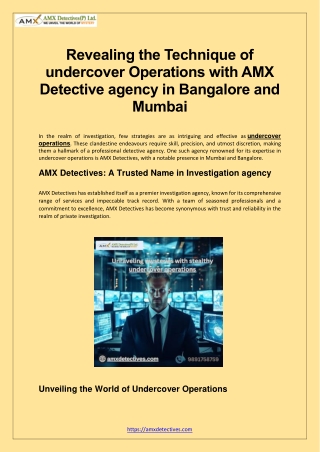 Revealing the Technique of undercover Operations with AMX Detective agency in Bangalore and Mumbai