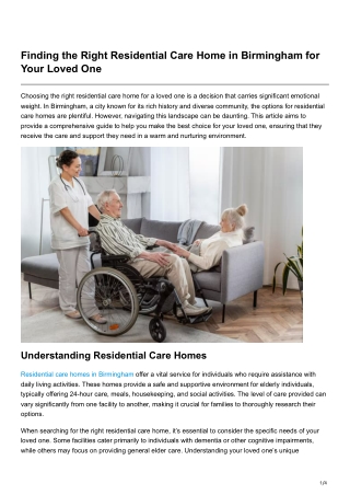 Finding the Right Residential Care Home in Birmingham for Your Loved One