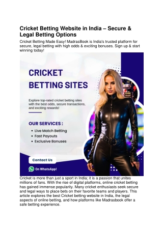 Cricket Betting Website in India – Secure & Legal Betting Options