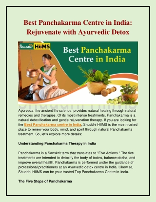 Best Panchakarma Centre in India Rejuvenate with Ayurvedic Detox
