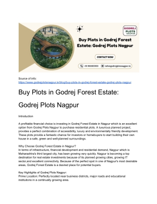 Buy Plots in Godrej Forest Estate: Godrej Plots Nagpur