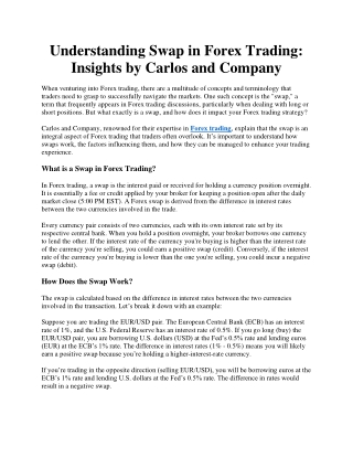 Understanding Swap in Forex Trading Insights by Carlos and Company