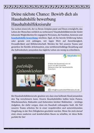 Deine nächste Chance Bewirb dich als Haushaltshilfe bewerbung Haushaltshilfekreisruhr