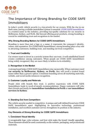 The Importance of Strong Branding for CODE SAFE Immobilisers